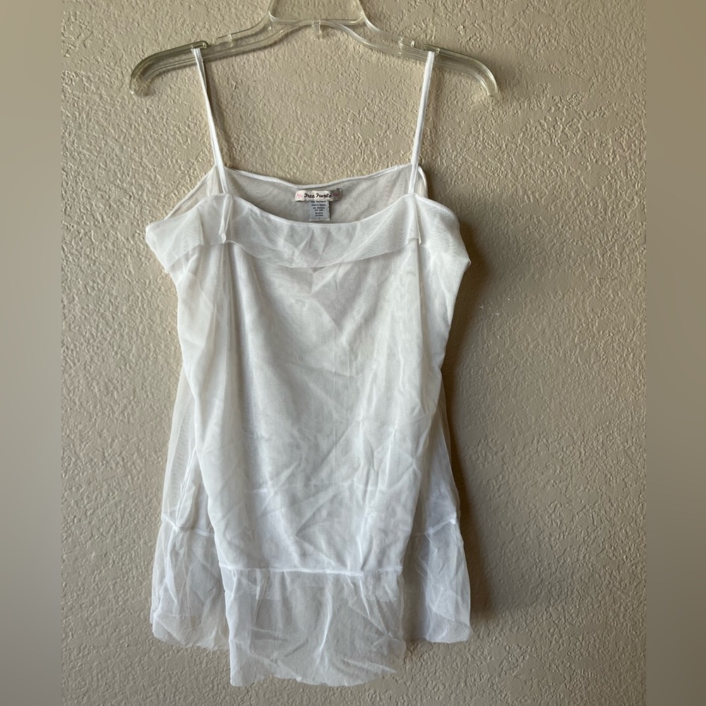 FREE PEOPLE sheer delicate spaghetti strap size Large white fairy ruffle no flaw